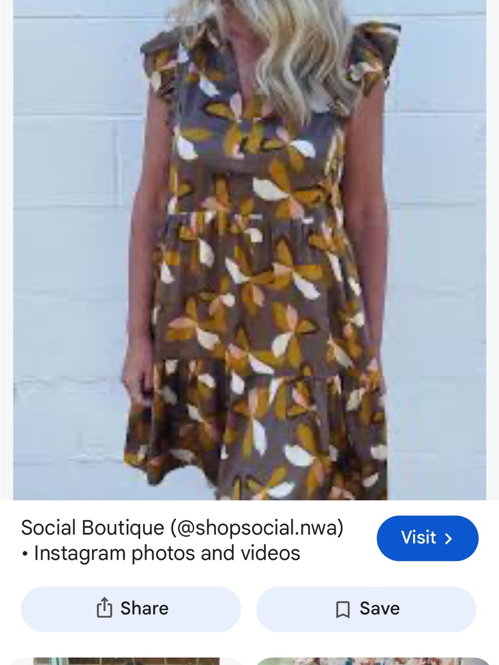 mittoshop Brown Floral Print Ruffle Sleeve Dress with Mustard Accents